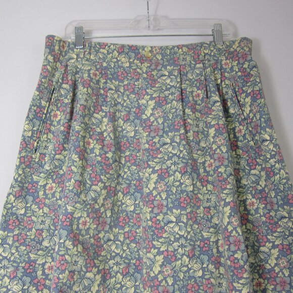 Vtg LL Bean Women XL Blue Pink Floral Heavy Cotton A Line Front Zip Pleats 35" - Picture 9 of 12